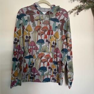 Mushroom Print Hoodie Medium Kangaroo Pocket Cottagecore